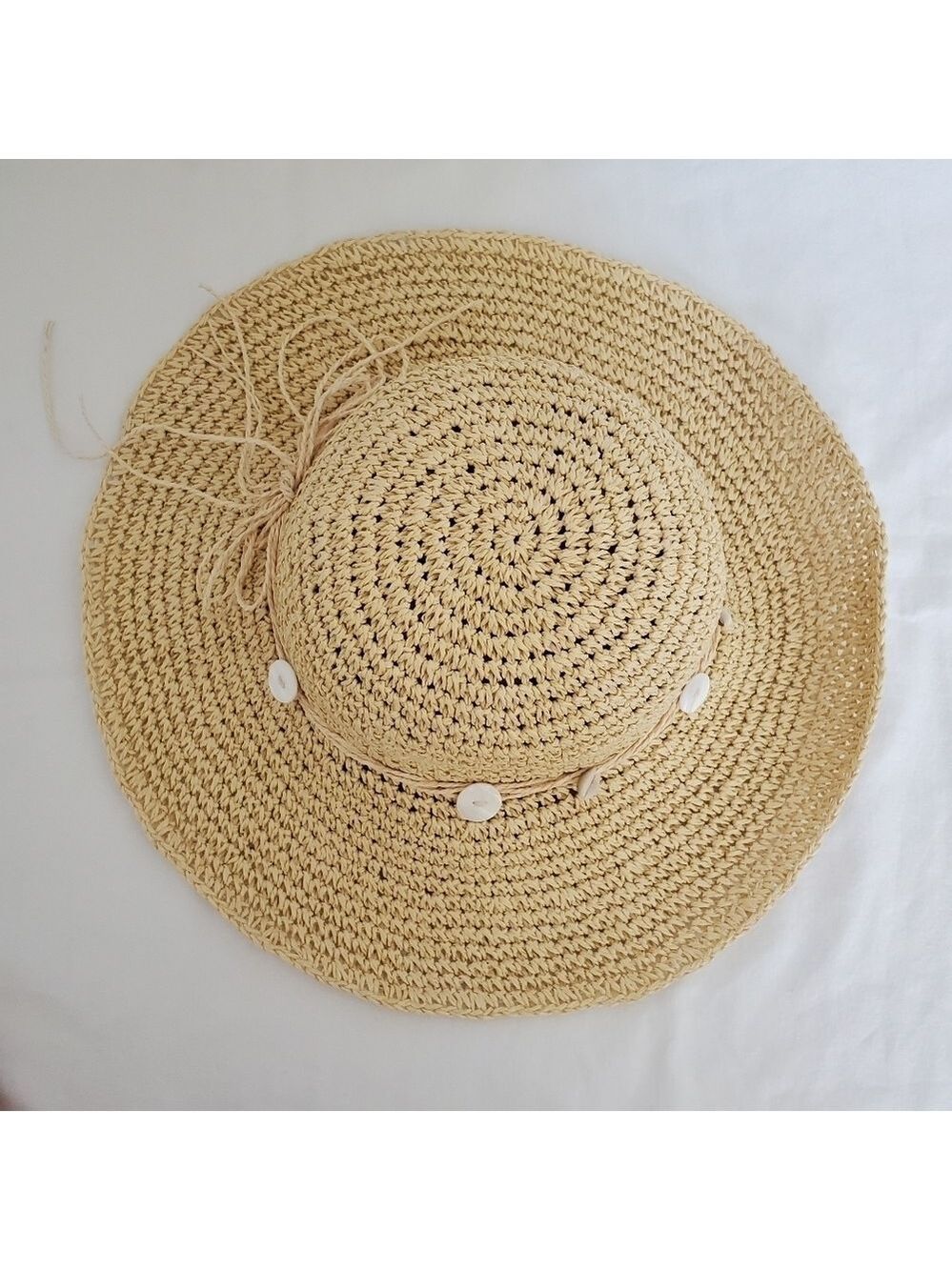 STRAND HEADWEAR WOMEN SUN HAT FLOPPY RAFFIA STRAW PUCA SHELLS BUTTONS COACHELLA - Picture 4 of 8